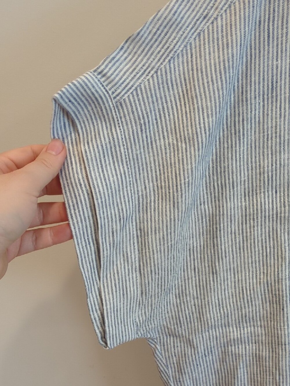 Coastal Minimal Preppy Classic Quince 100% Linen Stripe Camp Shirt Sz Lg Relaxed - Picture 3 of 6